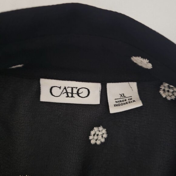 CATO Black Sheer Polka Dot Waist Tie 3/4 Sleeve Blouse Women's Size XL - Picture 7 of 14